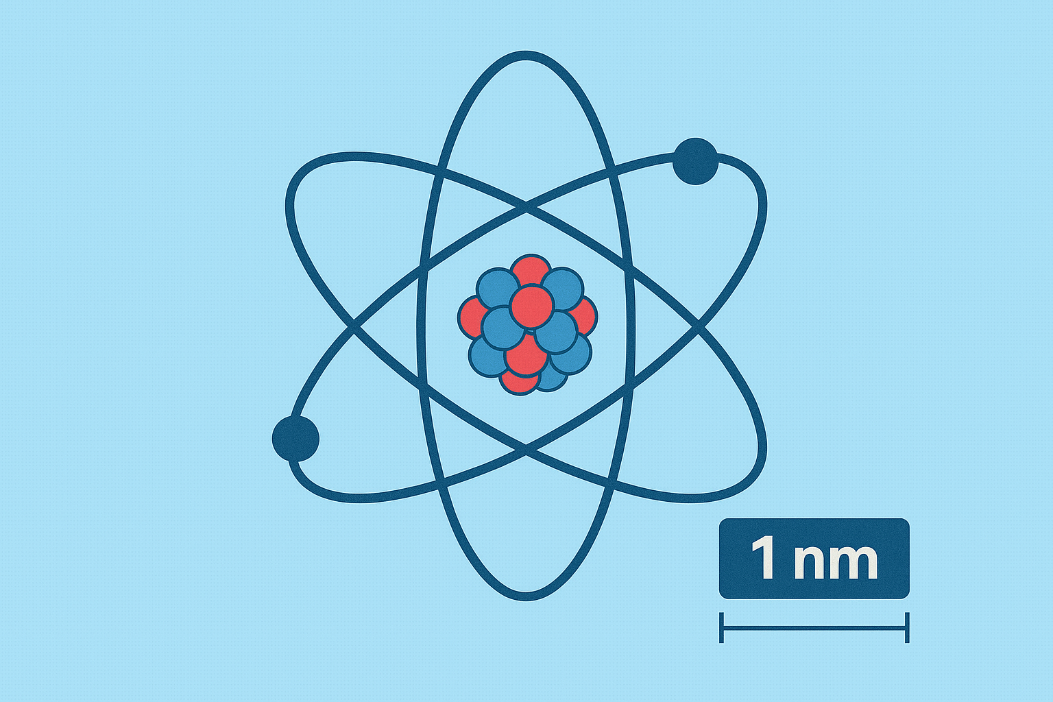 átomo con escala nanométrica superpuesta